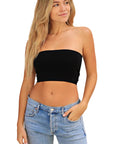 Product shot of Boob-eez Seamless Bandeau in Black, strapless and seamless style, easy layering piece under blouses, tanks, and low-cut dresses, amazing basic