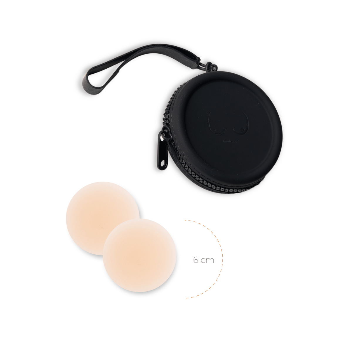 Deluxe Duo: Boob-eez reusable silicone nipple covers with a Black silicone travel case