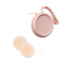 Deluxe Duo: Boob-eez reusable silicone nipple covers with a Light Pink silicone travel case